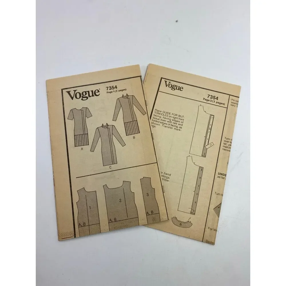 Vogue 7354 Miss Drop Waist Pleated Skirt Dress Pattern Sz 8-10-12 1988 FF Uncut